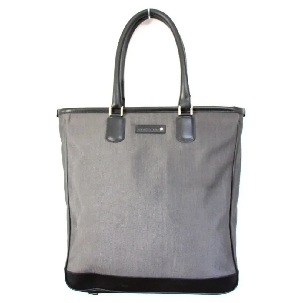 $915 MONTBLANC ITALY GRAY NYLON BLACK LEATHER BUSINESS TOTE SHOULDER BAG HANDBAG
